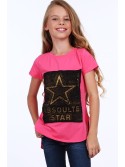 Girls\' T-shirt with a longer back, amaranth NDZ8209 - Online store - Boutique